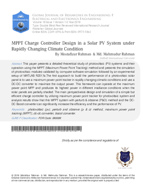 MPPT Charge Controller Design in a Solar PV System Under Rapidly Changing Climate Condition