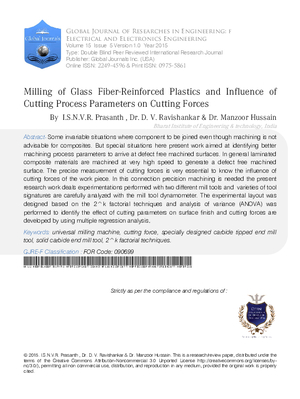 Milling of Glass Fiber-Reinforced Plastics and Influence of Cutting Process Parameters on Cutting Forces
