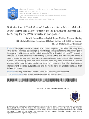 Optimization of Total Cost of Production for a Mixed Make-To-Order (MTO) and Make-To-Stock (MTS) Production System with Lot Sizing for the RMG Industry in Bangladesh