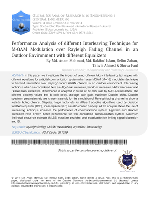 Performance Analysis of Different Interleaving Technique for M-QAM Modulation over Rayleigh Fading Channel in an Outdoor Environment with Different Equalizers