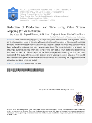 Reduction of Production Lead Time using Value Stream Mapping (VSM) Technique