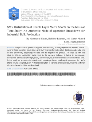 SMV Distribution of Double Layer Menas Shorts on the Basis of Time Study: An Authentic Mode of Operation Breakdown for Industrial Bulk Production