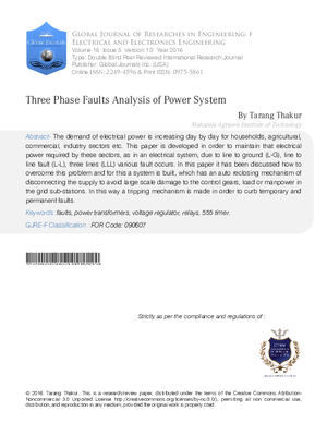 Three Phase Fault Analysis of Power System