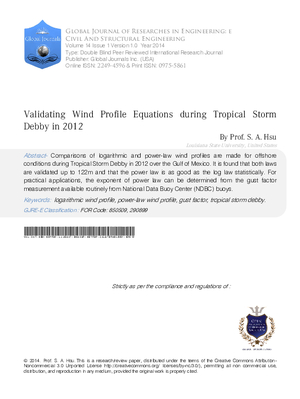 Validating Wind Profile Equations during Tropical Storm Debby in 2012