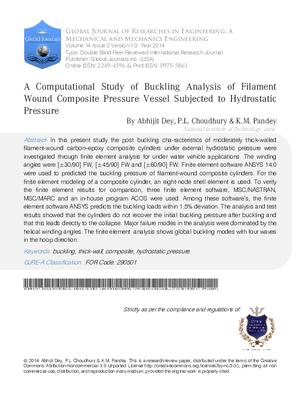 A Computational Study of Buckling Analysis of Filament Wound Composite Pressure Vessel Subjected to Hydrostatic Pressure