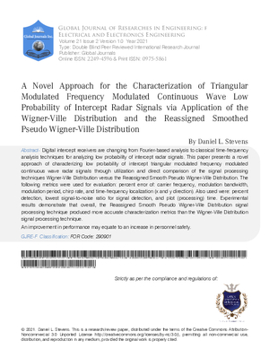 A Novel Approach for the Characterization of Triangular Modulated Frequency Modulated Continuous Wave Low Probability of Intercept Radar Signals via Application of the Wigner-Ville Distribution