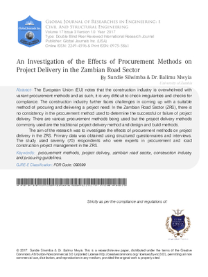 An Investigation of the Effects of Procurement Methods on Project Delivery in the Zambian Road Sector