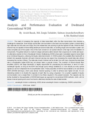 Analysis and Performance Evaluation of DWDM and Conventional WDM