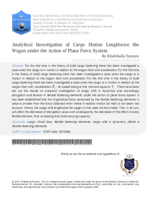 Analytical Investigation of Cargo Motion Lengthwise the Wagon under the Action of Plane Force System