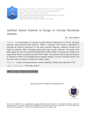 Artificial Neural Network to Design of Circular Microstrip Antenna