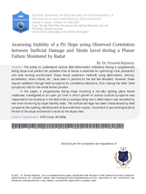 Assessing Stability of a Pit Slope using Observed Correlation between Surficial Damage and Strain Level during a Planar Failure Monitored by Radar