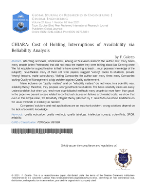 CHIARA: Cost of Holding Interruptions of Availability via Reliability Analysis