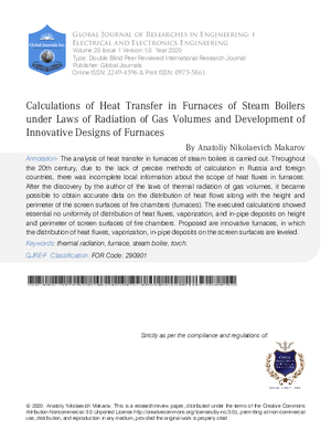 Calculations of Heat Transfer in Furnaces of Steam Boilers under Laws of Radiation of Gas Volumes and Development of Innovative Designs of Furnaces