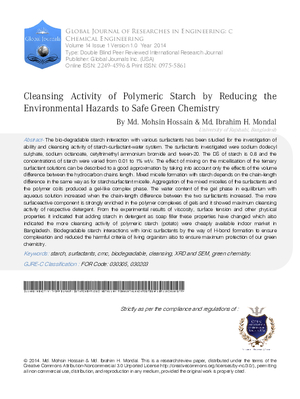 Cleansing Activity of Polymeric Starch by Reducing the Environmental Hazards to Safe Green Chemistry
