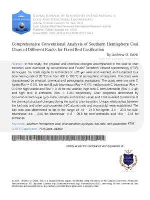 Comprehensive Conventional Analysis of Southern Hemisphere Coal Chars of Different Ranks for Fixed Bed Gasification