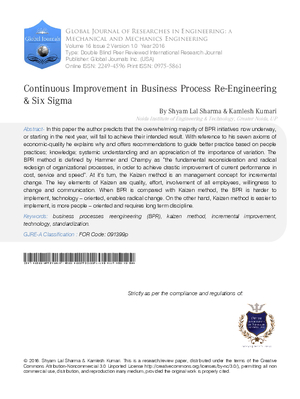 Continuous Improvement in Business Process Re-Engineering 