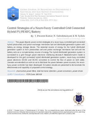 Control Strategies of a Neuro-Fuzzy Controlled Grid Connected Hybrid PV/PEMFC/Battery