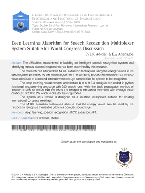Deep Learning Algorithm for Speech Recognition Multiplexer System Suitable for World Congress Discussion
