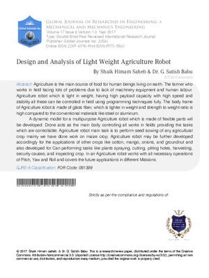 Design and Analysis of Light Weight Agriculture Robot