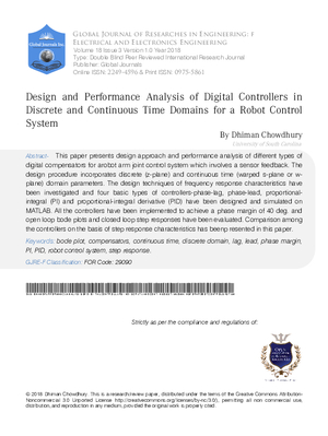 Design and Performance Analysis of Digital Controllers in Discrete and Continuous Time Domains for a Robot Control System