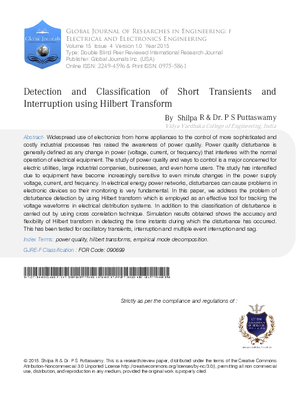 Detection and Classification of Short Transients and Interruption using Hilbert Transform