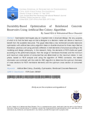Durability-Based Optimization of Reinforced Concrete Reservoirs Using Artificial Bee Colony Algorithm