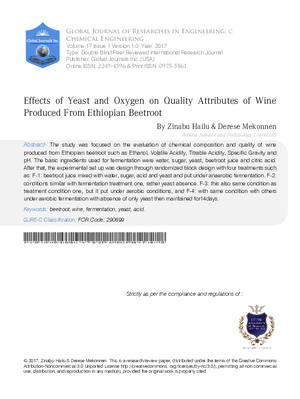 Effects of Yeast and Oxygen on Quality Attributes of Wine Produced from Ethiopian Beetroot