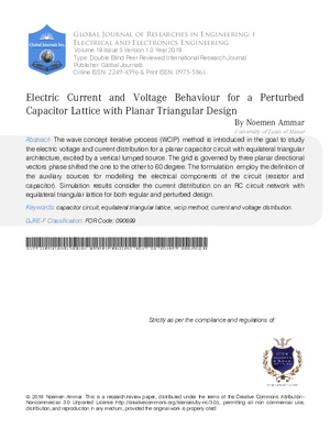 Electric Current and Voltage Behaviour for a Perturbed Capacitor Lattice with Planar Triangular Design