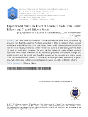 Experimental Study on Effect of Concrete Made with Textile Effluent and Treated Effluent Water