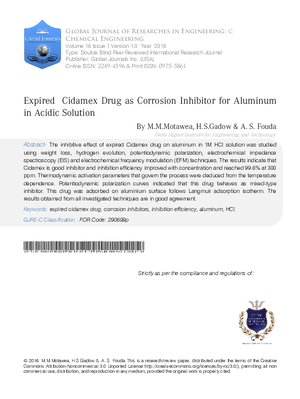 Expired Cidamex Drug as Corrosion Inhibitor for Aluminum in Acidic Solution