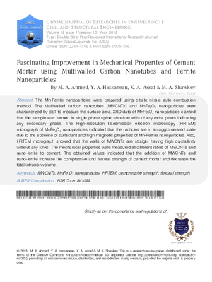 Fascinating Improvement in Mechanical Properties of Cement Mortar Using Multiwalled Carbon Nanotubes and Ferrite Nanoparticles