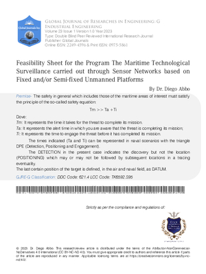 Feasibility Sheet for the Program the Maritime Technological Surveillance carried out through Sensor Networks based on Fixed and/or Semi-fixed Unmanned Platforms