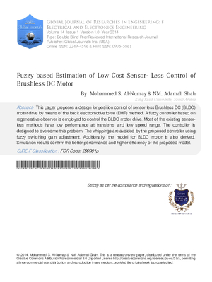 Fuzzy based Estimation of Low Cost Sensor-Less Control of Brushless DC Motor