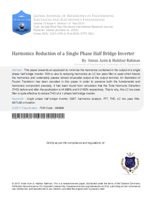 Harmonics Reduction of a single Phase Half Bridge Inverter