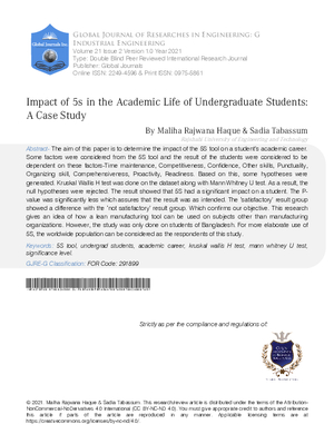 Impact of 5s in the Academic Life of Undergraduate Students: A Case Study