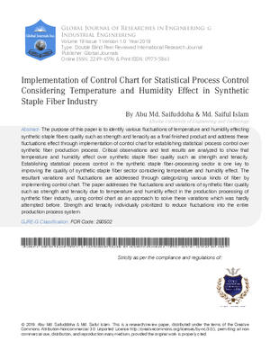 Implementation of Control Chart for Statistical Process Control Considering Temperature and Humidity Effect in Synthetic Staple Fiber Industry