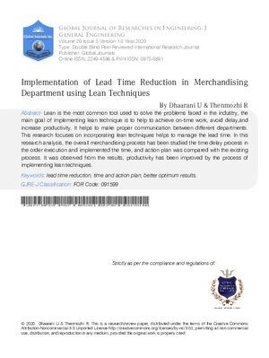 Implementation of Lead Time Reduction in Merchandising Department using Lean Techniques