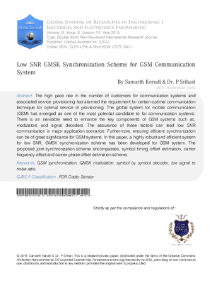 Low SNR GMSk Synchronization Scheme for GSM Communication System