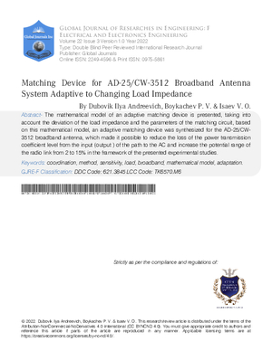 Matching Device for AD-25/CW-3512 Broadband Antenna System Adaptive to Changing Load Impedance