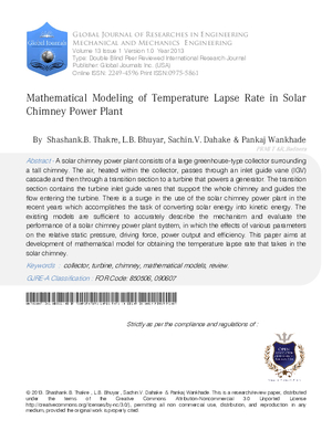 Mathematical Modeling of Temperature Lapse Rate in Solar Chimney Power Plant
