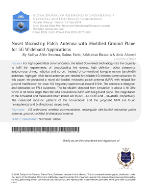 Novel Microstrip Patch Antenna with Modified Ground Plane for 5G Wideband Applications