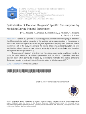 Optimization of Flotation Reagents Specific Consumption, by Modeling during Mineral Enrichment