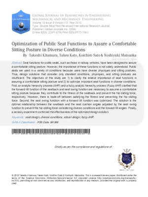 Optimization of Public Seat Functions to Assure a Comfortable Sitting Posture in Diverse Conditions
