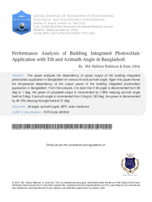 Performance Analysis of Building Integrated Photovoltaic Application with Tilt and Azimuth Angle in Bangladesh
