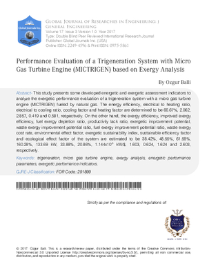 Performance Evaluation of a Trigeneration System with Micro Gas Turbine Engine (MICTRIGEN) based on Exergy Analysis