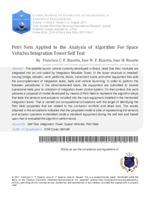 Petri Nets applied to the Analysis of Algorithm for Space Vehicles Integration Tower Self Test