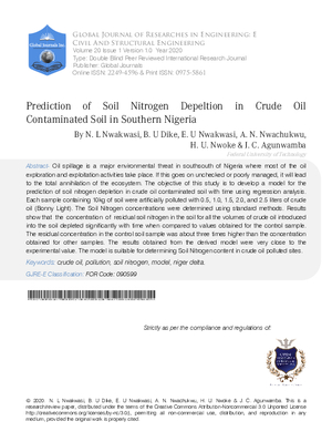 Prediction of Soil Nitrogen Depeltion in Crude Oil Contaminated Soil in Southern Nigeria