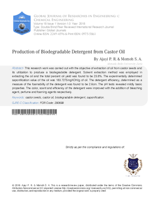 Production of Biodegradable Detergent from Castor Oil