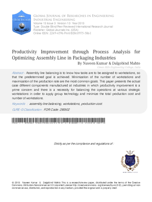 Productivity Improvement through Process Analysis for Optimizing Assembly Line in Packaging Industries