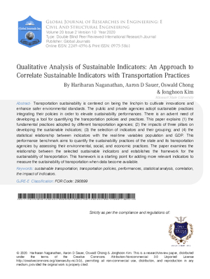 Qualitative Analysis of Sustainable Indicators: An Approach to Correlate Sustainable Indicators with Transportation Practices
